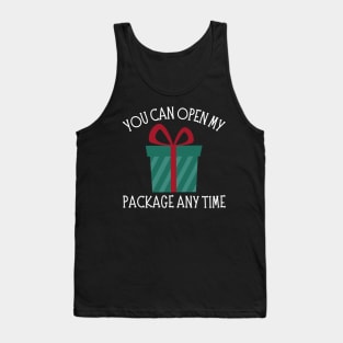 You Can Open My Package Anytime. Christmas Humor. Rude, Offensive, Inappropriate Christmas Design In White Tank Top